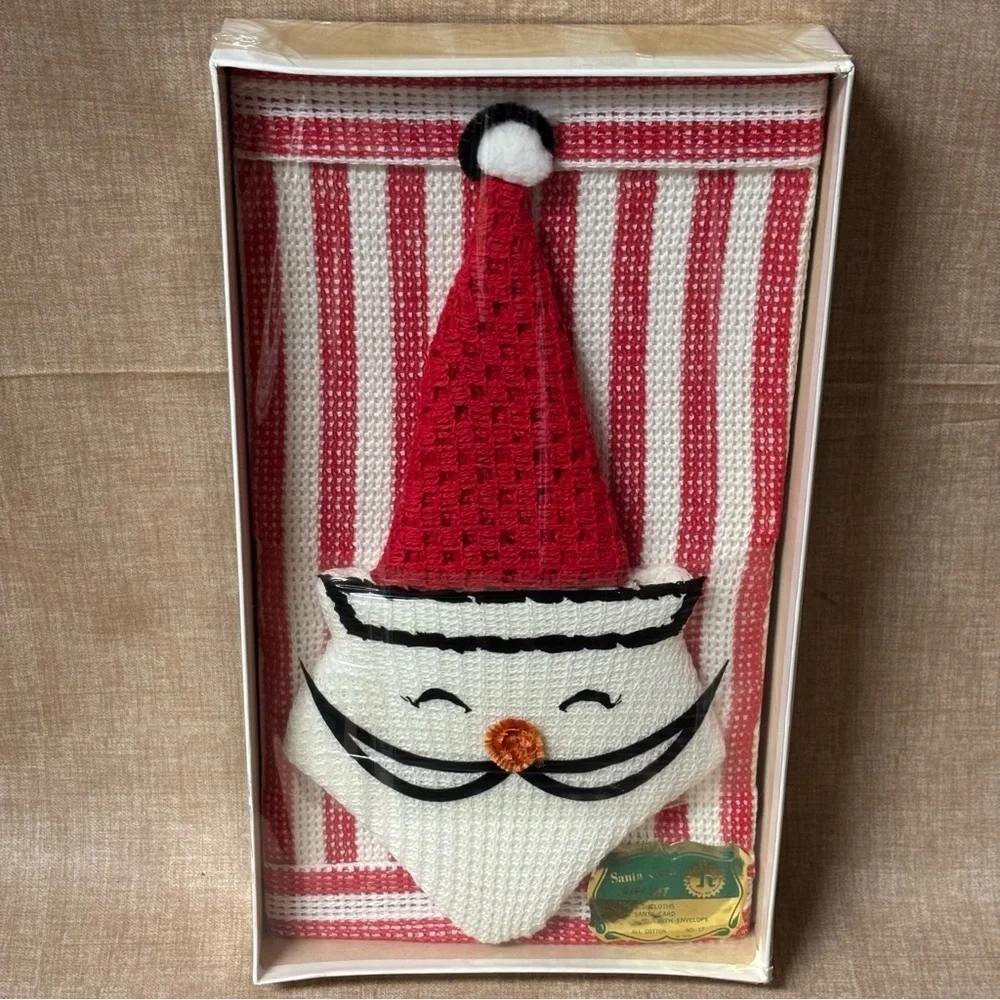 NOS Hanson Kitchen 5 Dishcloths & 1 Santa Pot Holder -All Cotton